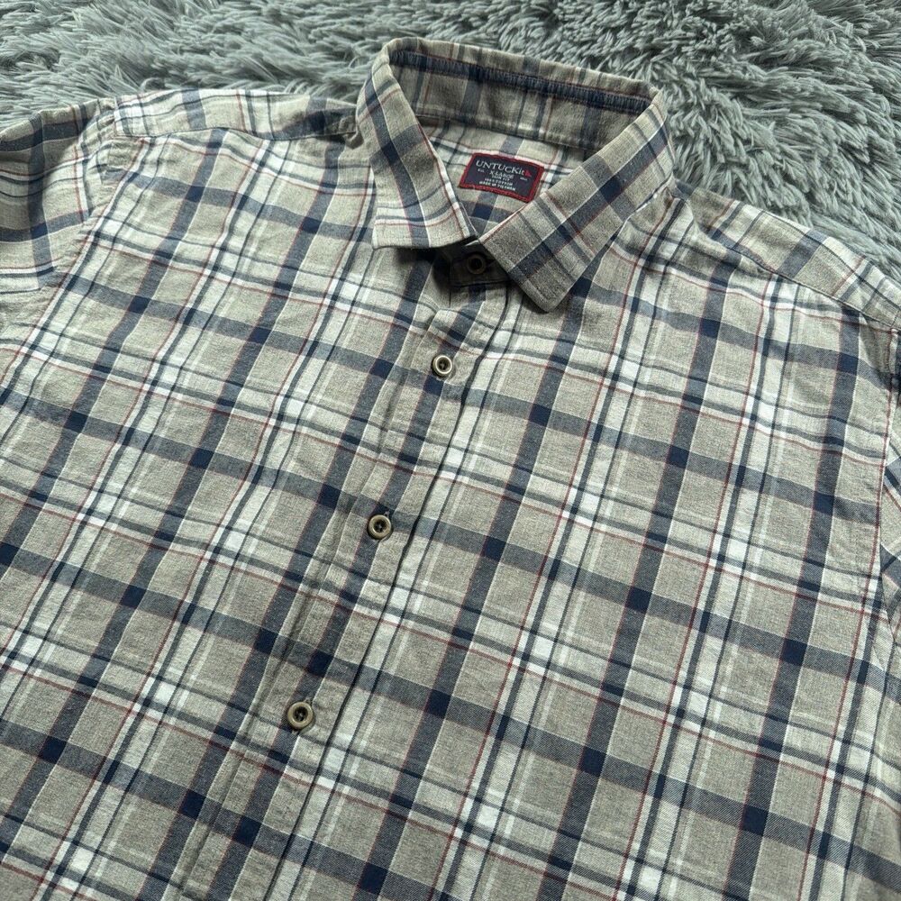 Untuckit Flannel Extra Large Beige Button Up Plaid Outdoor Casual Slim Fit Mens